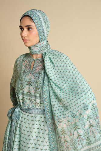 Azhaki Printed Stole - Aqua, Aqua, image 1